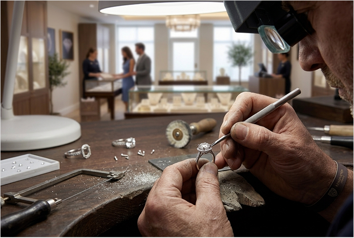 Jeweller crafting in workshop